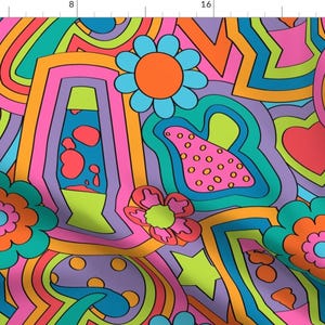 1960s Trippy Fabric - Psychedelic by yesterdaycollection - Neon Rainbow 60&#39;s Nostalgia Hippie Groovy Fabric by the Yard by Spoonflower
