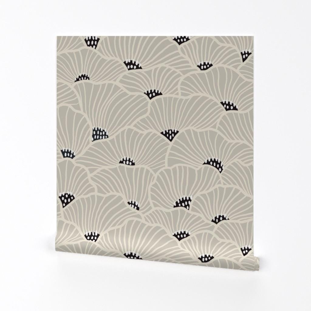 Stacked Floral Wallpaper - San Diego By Amy Maccready - Beige Neutral Poppies Overlap Removable Self Adhesive Wallpaper Roll by Spoonflower