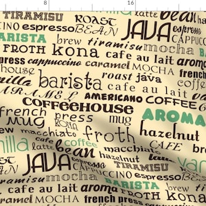Coffee Shop Menu Typography Beige Fabric - Coffee In The Subway By Patchinista - Coffee Cotton Fabric By The Yard With Spoonflower