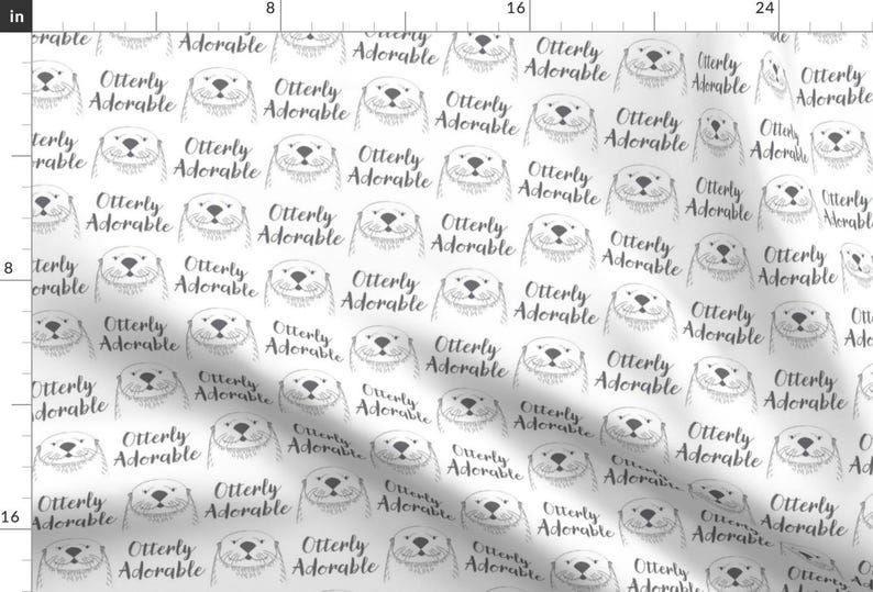 Adorable Otter Fabric - Otterly Adorable In Charcoal By Lilcubby - Otter Cute Baby Animal Nursery Cotton Fabric By The Yard With Spoonflower image 1