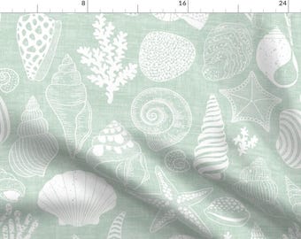 Mint Coastal Fabric - Coastal Treasures by kimsa - Seashells Nautical Sage Green Neutral Calm Simple Beach Fabric by the Yard by Spoonflower