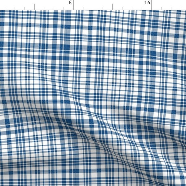 Blue Fabric - Blue Tartan  by charlottewinter -  Blue Plaid Classic Blue Highland Scottish Plaid Tartan Fabric by the Yard by Spoonflower