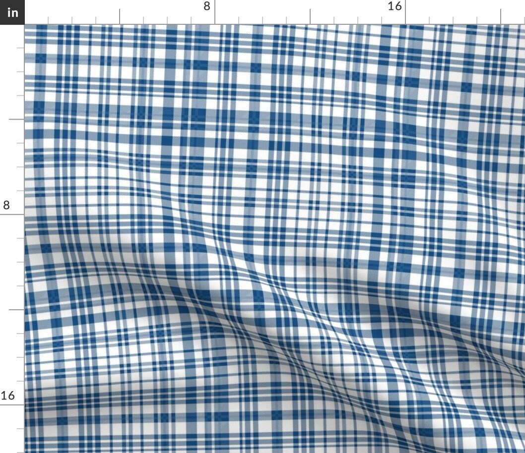 Blue Plaid Upholstery Fabric by the Yard, Blue Large Check Fabric