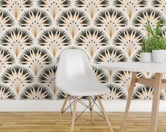 Art-déco-Blumentapete zum Aufkleben – Geometrisches Vintage-Muster der 20er Jahre, Fächer, Papyrus, Blumen, Weiß – Abnehmbare Wanddekoration – 1920er Jahre von garabateo