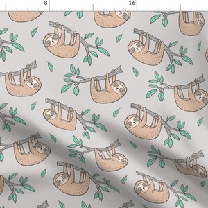 Sloth Fabric - Sloths On Tree Branch With Leaves On Light Grey By Caja Design - Sloth Nursery Cotton Fabric By The Yard With Spoonflower
