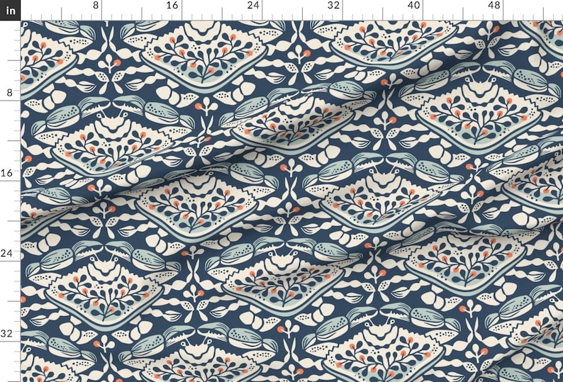 Blue Crab Fabric - Crab Parade by heidi-abeline - Coastal Floral Whimsical Coastal Summer Beach Crustacean Fabric by the Yard by Spoonflower image 2