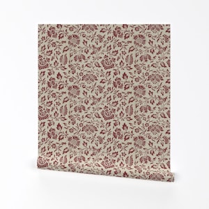 Carta da parati rimovibile con motivo floreale rosso mattone - Chintz autunnale - Decorazione murale - XVIII secolo di victorian_papers_&_more