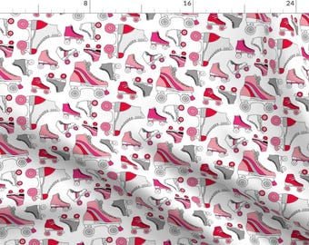 Roller Derby Fabric - Hot Pink Retro Roller Skates Girls Vintage By Littlesmilemakers - Roller Girl Cotton Fabric By the Yard Spoonflower