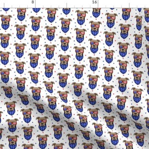 Pit Bull Fabric - Small Scale Patriotic Pit Bull White With Stars Grey By Littlearrowdesign - Dog Cotton Fabric By The Yard With Spoonflower
