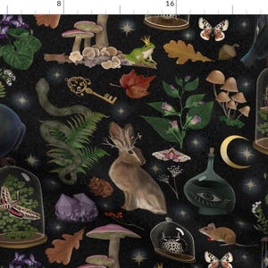 Woodland Gothic Fabric - Forest Magic by shellypenko - Rabbit Mouse Black Raven Magic Spooky Whimsigoth Fabric by the Yard by Spoonflower