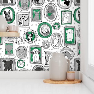 Hondenbehang - Hondenportretten van Andrea Lauren - Groenwitte honden op maat bedrukte verwijderbare zelfklevende behangrol van Spoonflower afbeelding 7