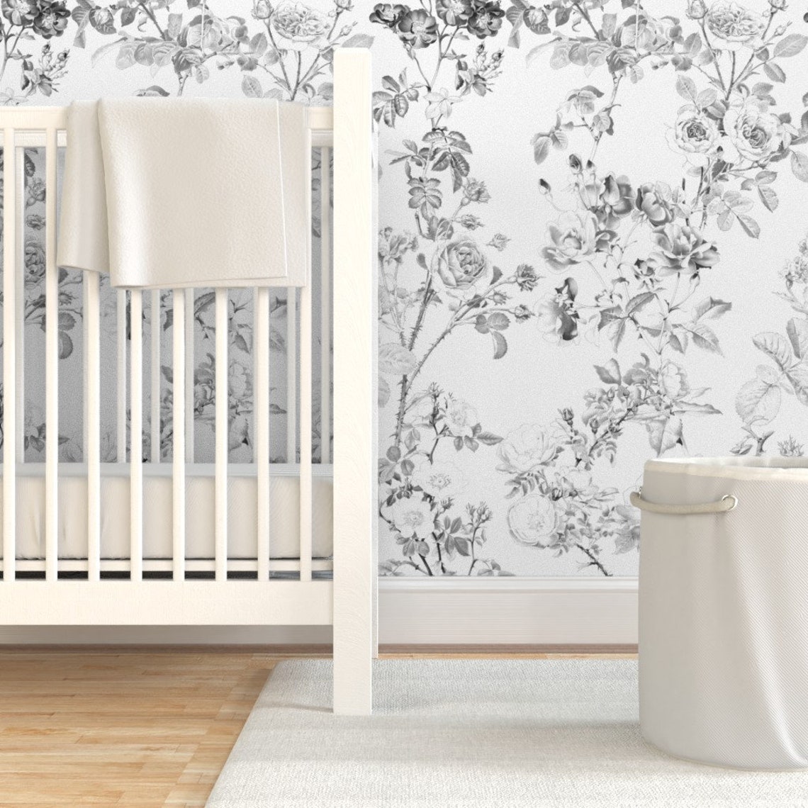 Floral Toile Wallpaper English Rose Black White by Etsy Canada