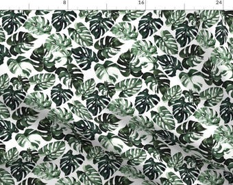 Watercolor Monstera Fabric - Monstera Tropical Leaves by hipkiddesigns - Eaves Floral Leaf Jungle Summer Fabric by the Yard by Spoonflower