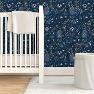 Fireflies Wallpaper - Catching Fireflies by thestorysmith - Picnic Bedtime Kids Summer  Removable Peel and Stick Wallpaper by Spoonflower
