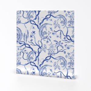 Botanische toile verwijderbare peel-and-Stick-behang - chinoiseriepagode - muurkunst muurdecoratie - chinoiserie tijgerbloesem door pattern_garden