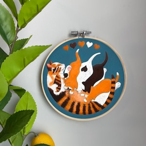 Kitten Embroidery Template on Cotton - Purrfect Mom By micklyn - Cat Nursing Embroidery Pattern for 6" Hoop Custom Printed by Spoonflower