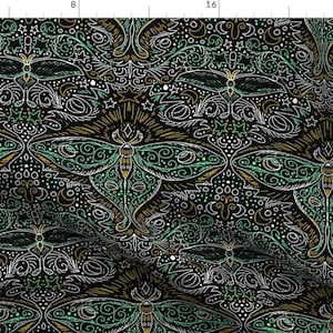 Abstract Luna Moth Fabric - Chalkboard Filigree Luna Moth Damask By Beesocks - Abstract Luna Moth Cotton Fabric By The Yard With Spoonflower