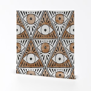 魔法の壁紙 - Holli Zollinger による Zodiac Magic Eye Copper Black And White - Spoonflower によるカスタムプリントの剥がせる壁紙ロール