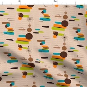 Mid Century Modern Fabric - Disportation Tan By Tonyanewton - Geometric Mod Retro Atomic Abstract Cotton Fabric By The Yard With Spoonflower