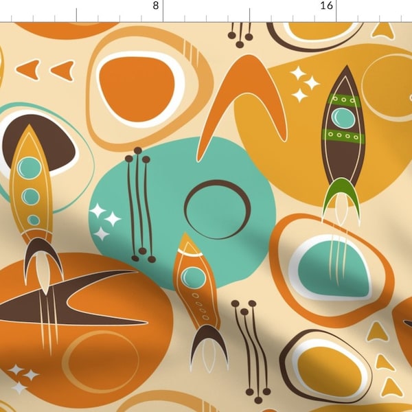 Retro Rocket Ships Fabric - Asteroid Adventure by wolflingblue - Mid Century Modern Sci Fi Space  Fabric by the Yard by Spoonflower