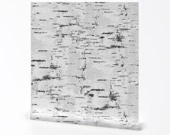 Faux Birch Bark Wallpaper - Birch Bark By Art Katerina - Neutral Gray Woodland Forest Removable Self Adhesive Wallpaper Roll by Spoonflower