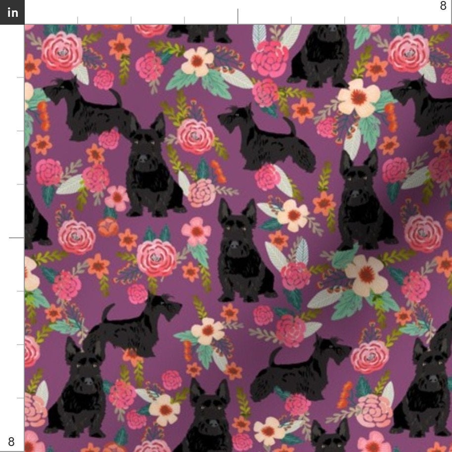 Scottie Dog Fabric Scottie Dog Florals Scottish Terrier Dog | Etsy