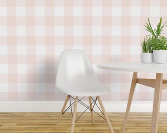 Buffalo Check zelfklevend behang - Groot ruitpatroon in blushroze - Verwijderbare wanddecoratie - Roze en witte gingham van peacoquettedesigns