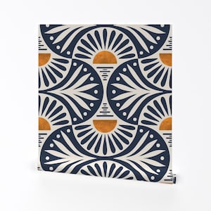 Art deco boho verwijderbaar peel-and-Stick behang - retro vintage abstracte zonsondergang kust - muurkunst muurdecoratie - art deco zonsondergang door de_koro
