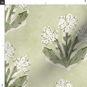 Traditional Fabric - Boho Wildflower Green by apostrofodesign - Botanical Block Print Cottagecore Preppy Fabric by the Yard by Spoonflower image 3