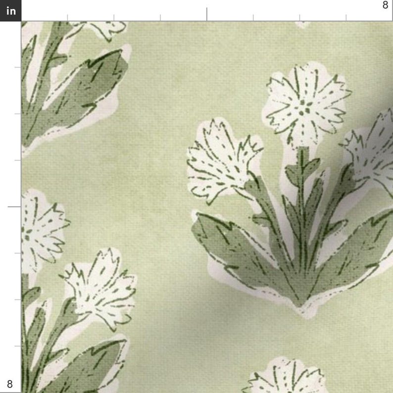 Traditional Fabric - Boho Wildflower Green by apostrofodesign - Botanical Block Print Cottagecore Preppy Fabric by the Yard by Spoonflower image 3