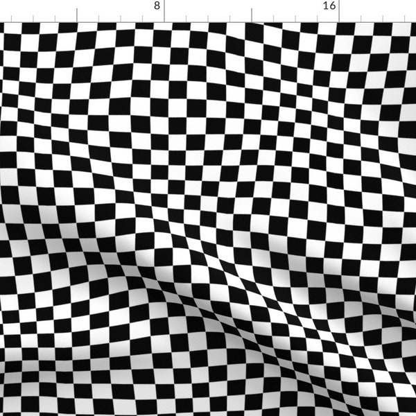 Wavy Racing Flag Fabric - Wavy Checkered Race Flag By Wren Leyland - Racing Flag Wavy Checkered Cotton Fabric By The Yard With Spoonflower