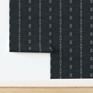 ストライプ壁紙 - Holli Zollingerによるフレンチリネンジオストライプダーク - Spoonflowerによるカスタムプリント剥がせる粘着壁紙ロール 画像 4