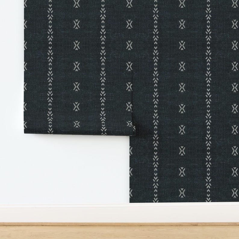 ストライプ壁紙 - Holli Zollingerによるフレンチリネンジオストライプダーク - Spoonflowerによるカスタムプリント剥がせる粘着壁紙ロール 画像 4