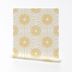 Sunshine Wallpaper - Sunny Day by turbokasia - Mustard Yellow Non Directional Summer Suns  Removable Peel and Stick Wallpaper by Spoonflower