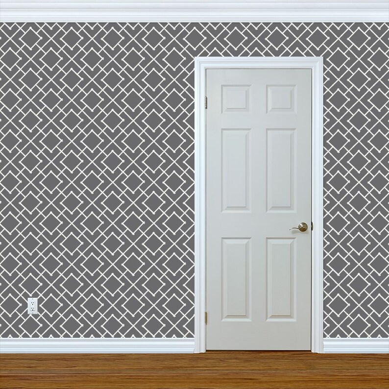 Bamboo Wallpaper Bamboo Trellis Charcoal By Willowlanetextiles Gray Custom Printed Removable Self Adhesive Wallpaper Roll by Spoonflower