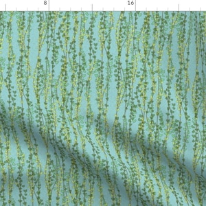 Klimt Fabric - Klimt Vines On Blue By Glimmericks Botanical Plant Leaf Art Deco Green Citrus - Cotton Fabric By The Yard With Spoonflower