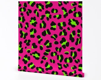 Neon Cheetah Print Wallpaper - 80s Pink And Lime Green Leopard By MoabRepublic - Retro Removable Self Adhesive Wallpaper Roll by Spoonflower