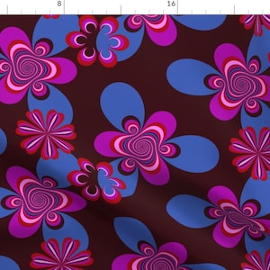 Flower Power Fabric - Sixties4 By Dessineo - Retro Purple Blue Floral Hippie Psychedelic 1960s Cotton Fabric By The Yard With Spoonflower
