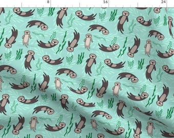 Otter Fabric - Significant Otters By Lellobird - Otters Kawaii Aquatic Animal Nursery Cotton Fabric By The Yard With Spoonflower