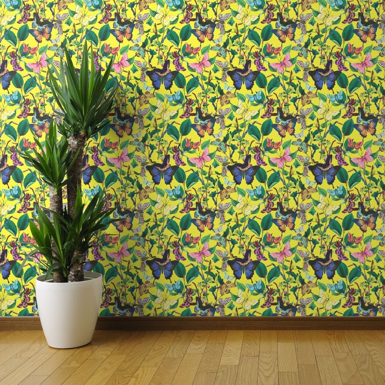 Butterfly Wallpaper Butterfly Sanctuary Bright~By Peacoquettedesigns ~ Custom Printed Removable Self Adhesive Wallpaper Roll by Spoonflower