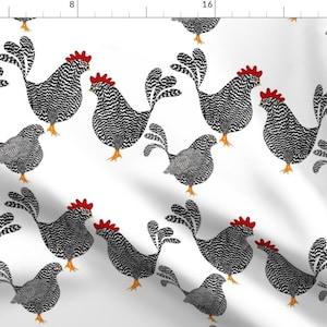 Chicken Rooster Fabric - Chick, Chick, Chickens By Vo_Aka_Virginiao - Barred Plymoth Rock Chicken Cotton Fabric By The Yard With Spoonflower