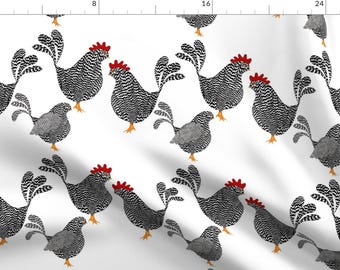 Chicken Rooster Fabric - Chick, Chick, Chickens By Vo_Aka_Virginiao - Barred Plymoth Rock Chicken Cotton Fabric By The Yard With Spoonflower