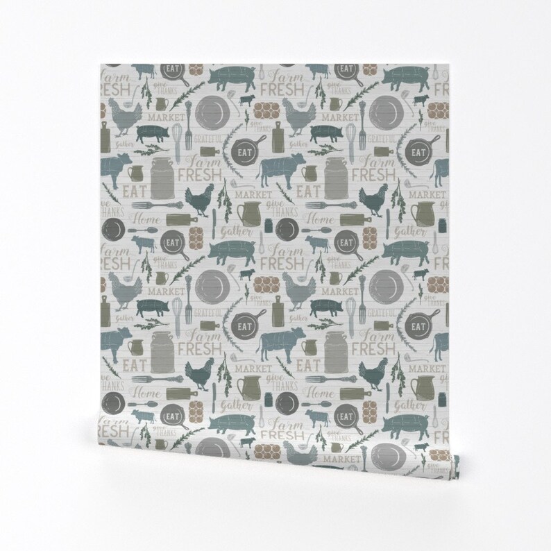 Farmhouse Wallpaper - Sing For Your Supper Gather Round Give Thanks - Custom Printed Removable Self Adhesive Wallpaper Roll by Spoonflower image 2