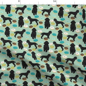 Doggy Donut Fabric - Black Poodle Dogs Donuts Mint Green By Petfriendly - Poodle Donut Poodle Dog Cotton Fabric By The Yard With Spoonflower