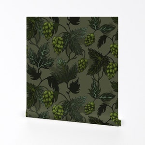 Green Brewery Wallpaper - Hops Design By Clairekalinadesigns - Rustic Custom Printed Removable Self Adhesive Wallpaper Roll by Spoonflower