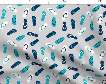 Flip Flops Fabric - Summer Flip Flops - Summer, Shoes, Sandals, By Charlottewinter - Summer Fun Cotton Fabric By The Yard With Spoonflower