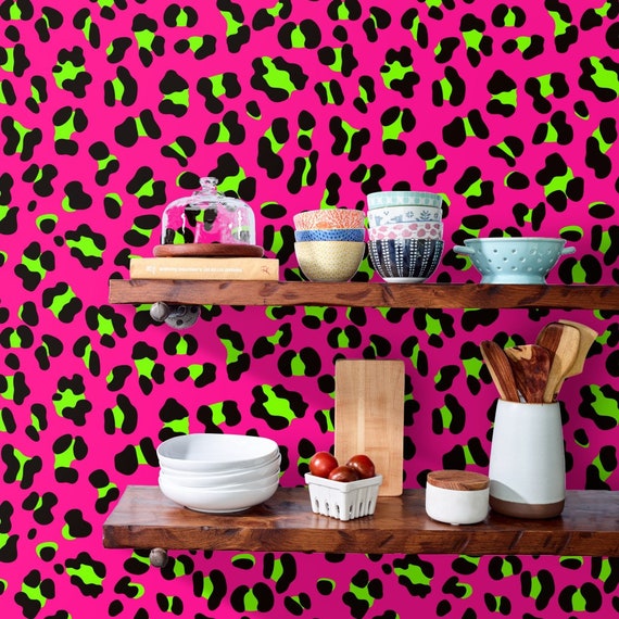 Neon Cheetah Print Wallpaper 80s Pink and Lime Green Leopard by