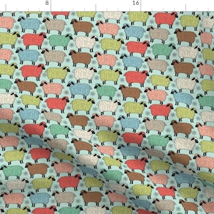 Rainbow Sheep Fabric - Sheep In The Field By Laura Mooney - Sheep Farm Animal Nursery Cotton Fabric By The Yard With Spoonflower