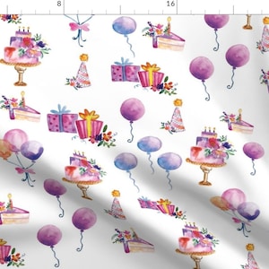 Birthday Fabric - Watercolor Birthday By Brookiesdesigns - Birthday Party Cake Balloons Kids Cotton Fabric By The Yard With Spoonflower