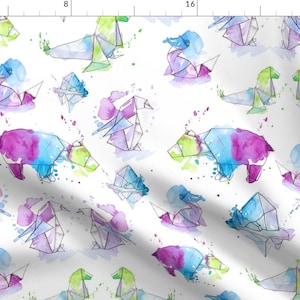 Origami Polar Bear Fabric - Arctic Origami By Gingerlique - Polar Bear Watercolor Paint Geometric Cotton Fabric By The Yard With Spoonflower